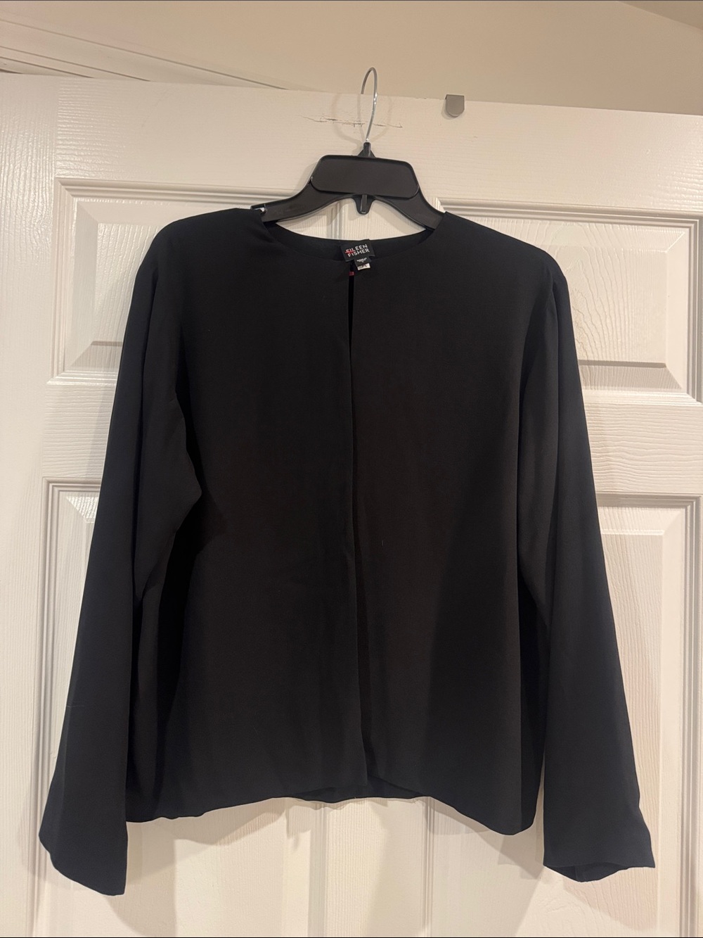 Eileen Fisher silk black Long-Sleeve Minimal Blouse